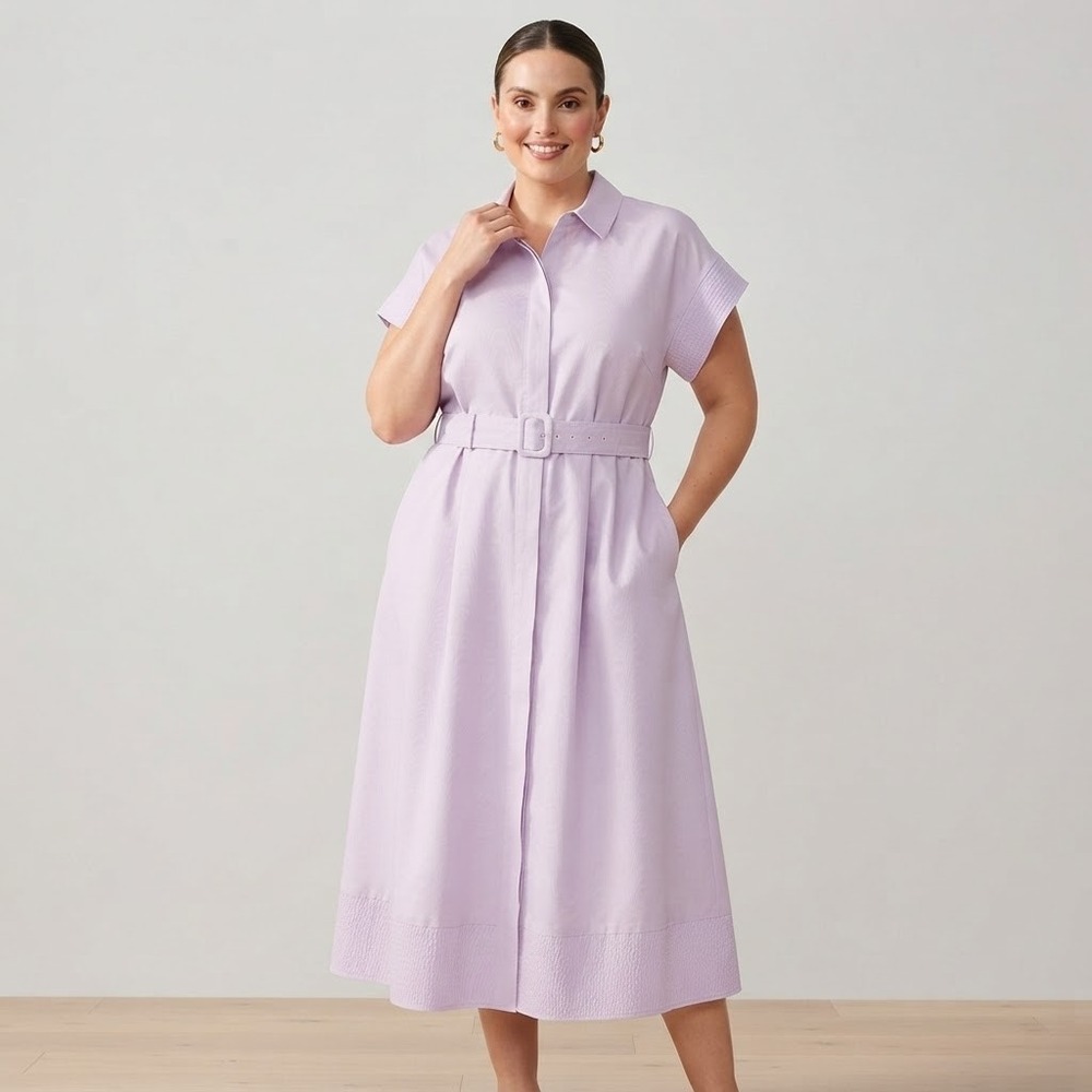Tuckernuck Lilac Purple Wavy Jacquard Belted Midi Shirtdress Preppy XXXL